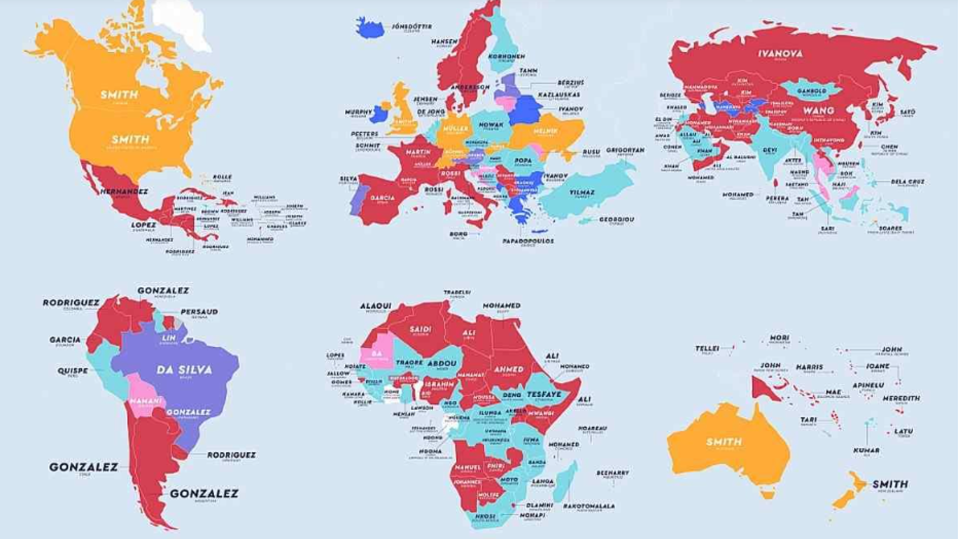 Mapa revela cuáles son los apellidos más comunes en cada país 6 mapa
